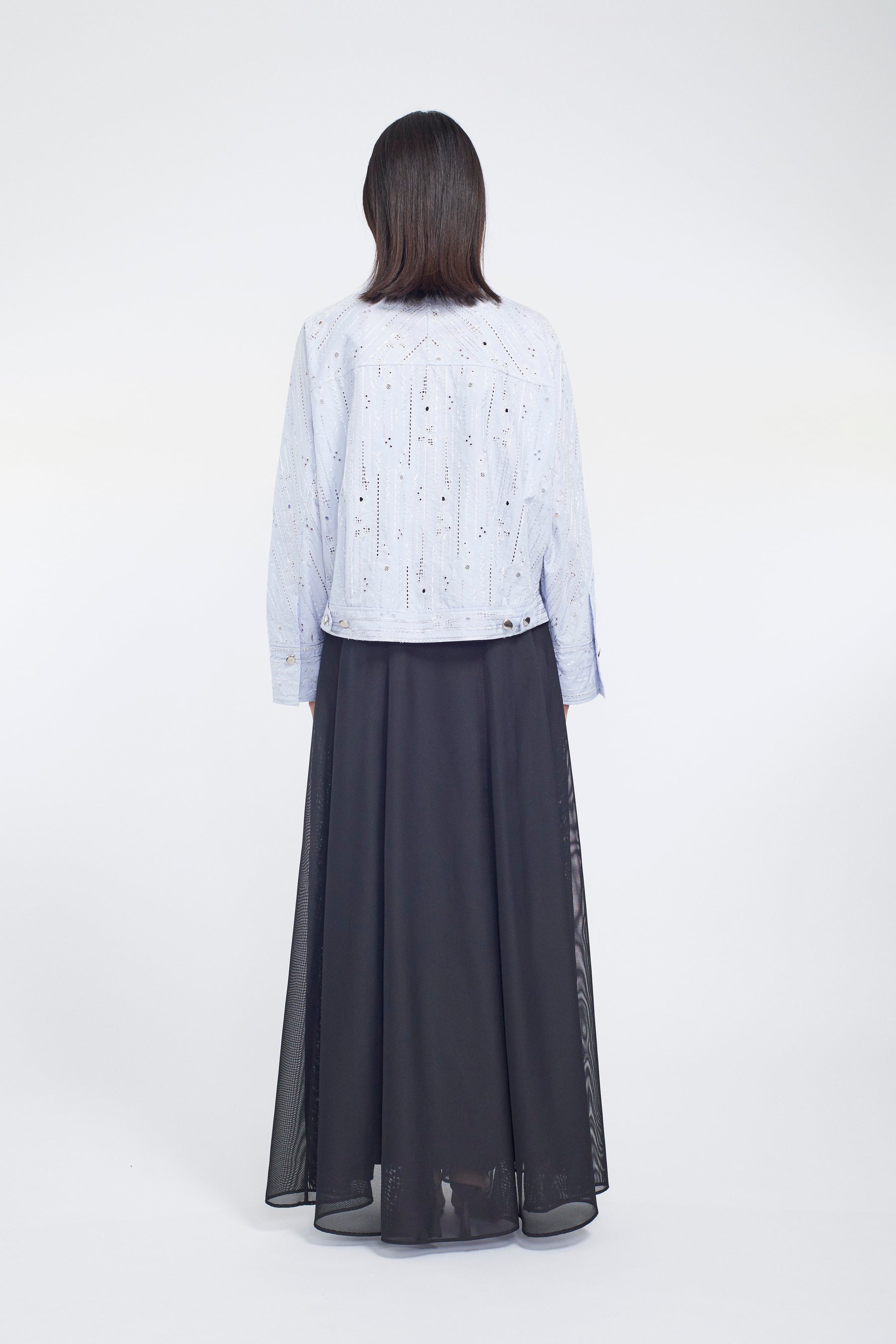 Swaying stripe embroidered blouson (Blue)