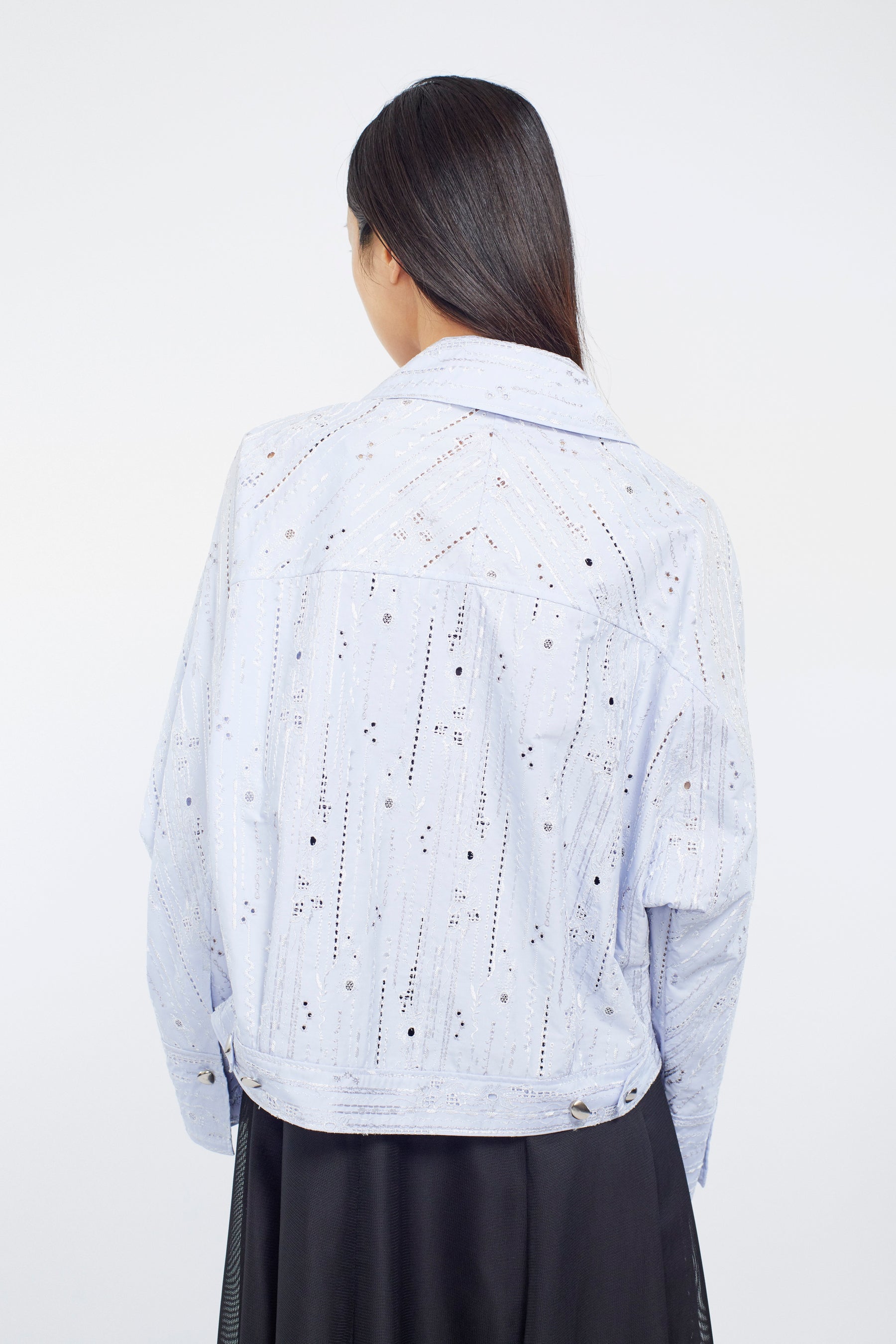 Swaying stripe embroidered blouson (Blue)