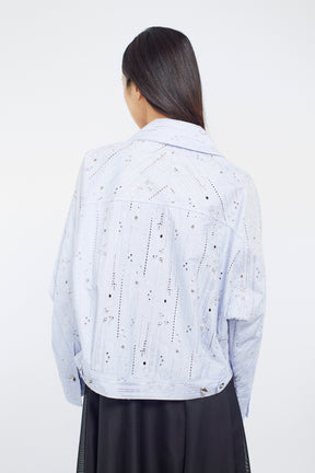 Swaying stripe embroidered blouson (Blue)