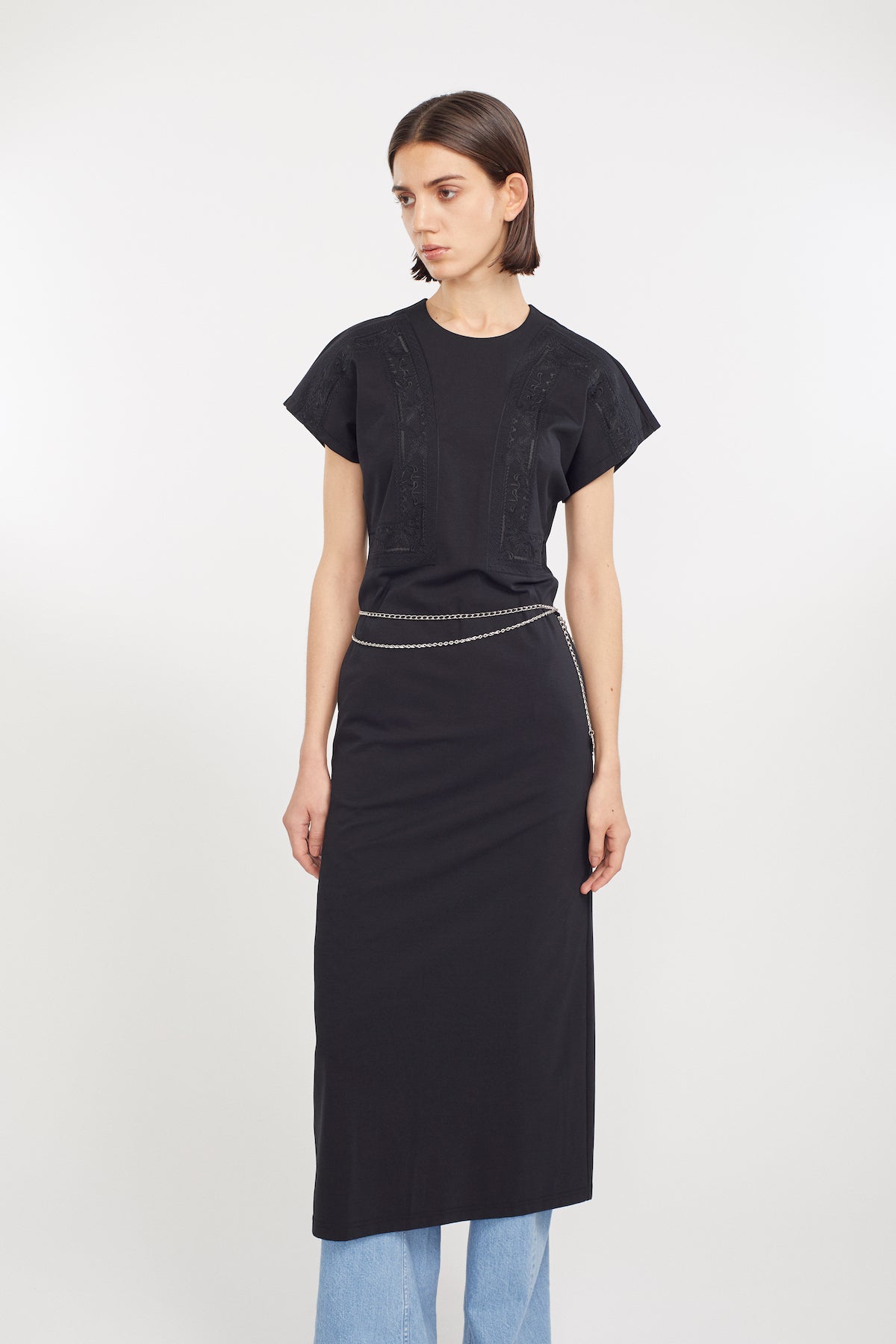 Framed embroidered jersey dress (Black)