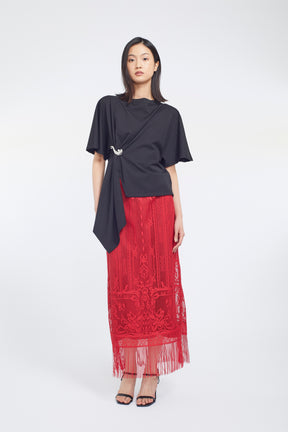 Brooch gather asymmetric tops (Black)