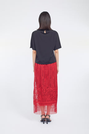 Brooch gather asymmetric tops (Black)