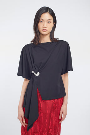 Brooch gather asymmetric tops (Black)