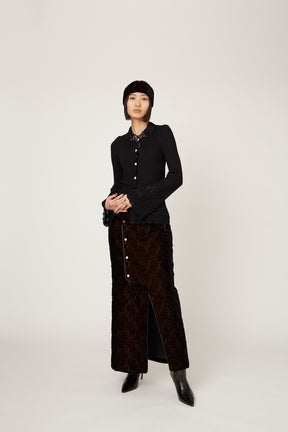 Symbolic embroidery velvet skirt (Brown)