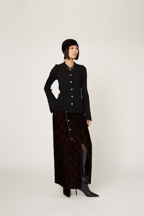 Symbolic embroidery velvet skirt (Brown)