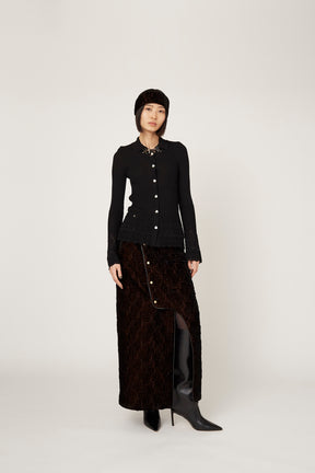 Symbolic embroidery velvet skirt (Brown)