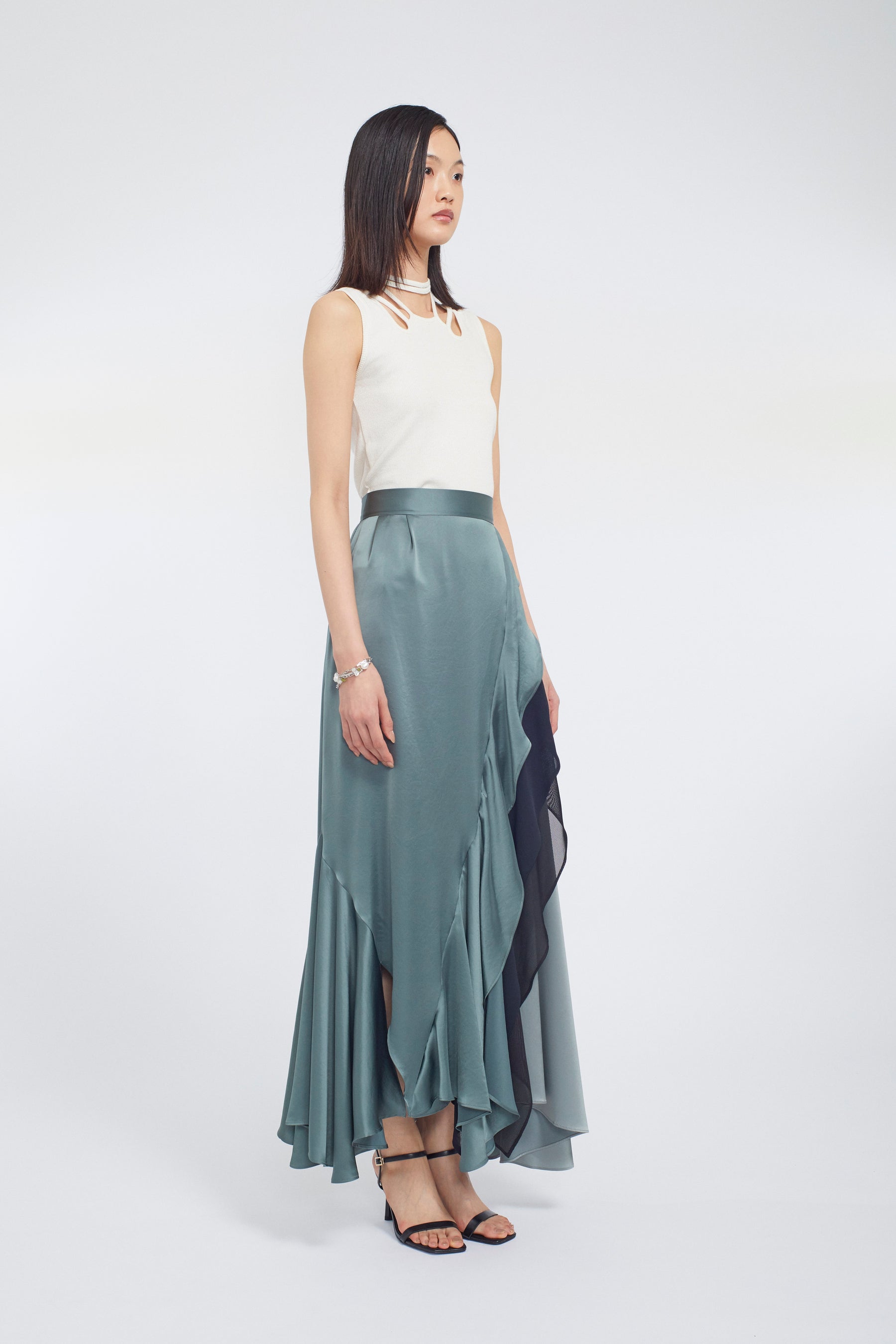 Cascade satin skirt (Slate green)