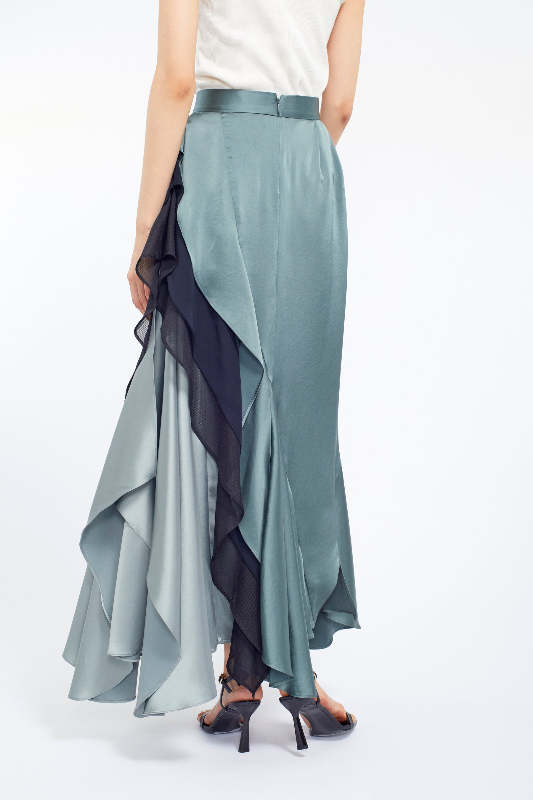 Cascade satin skirt (Slate green)