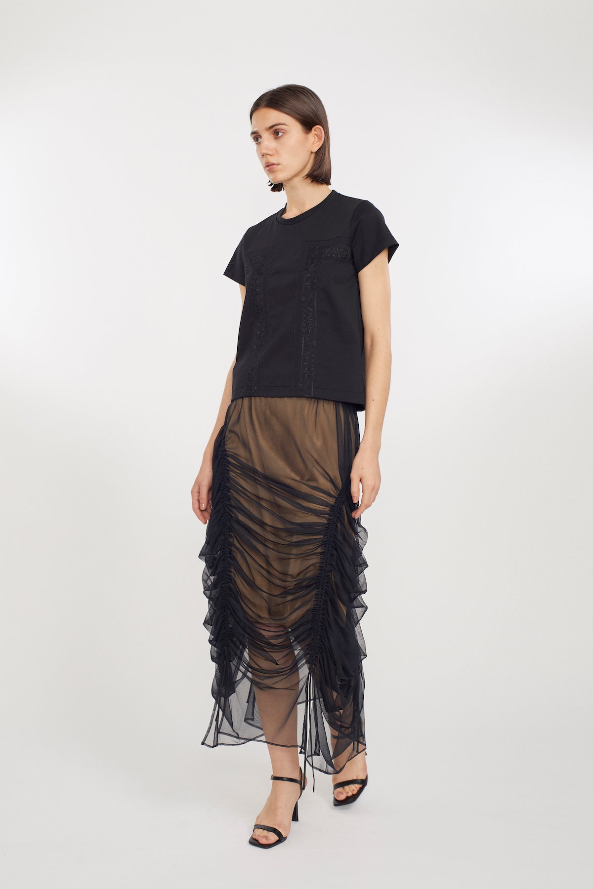 Framed embroidered jersey tops (Black)