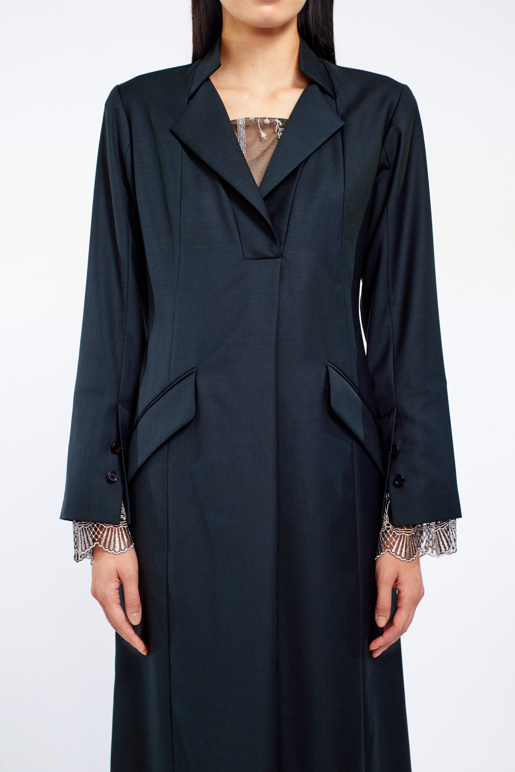 Classic lace jacket dress (Dark green)