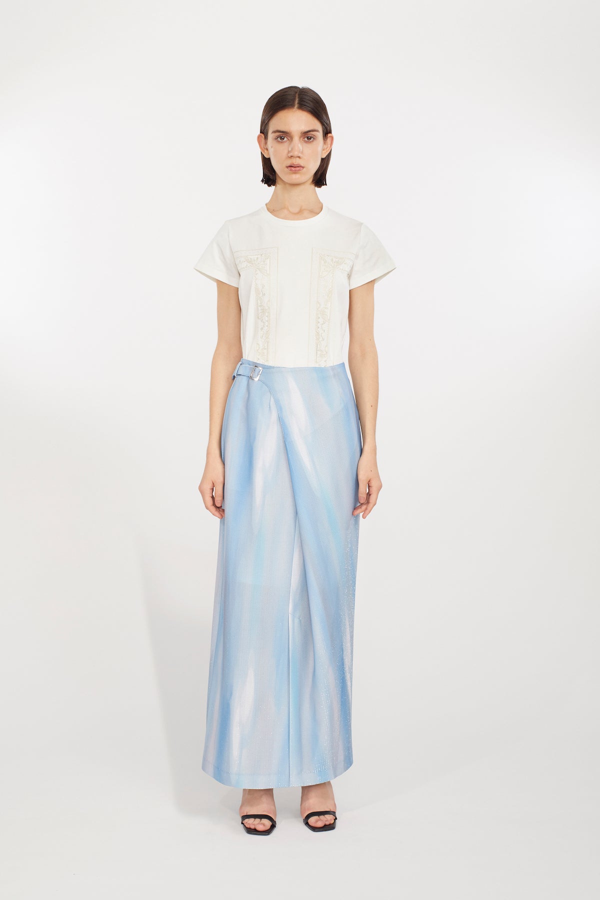 Framed embroidered jersey tops (White)