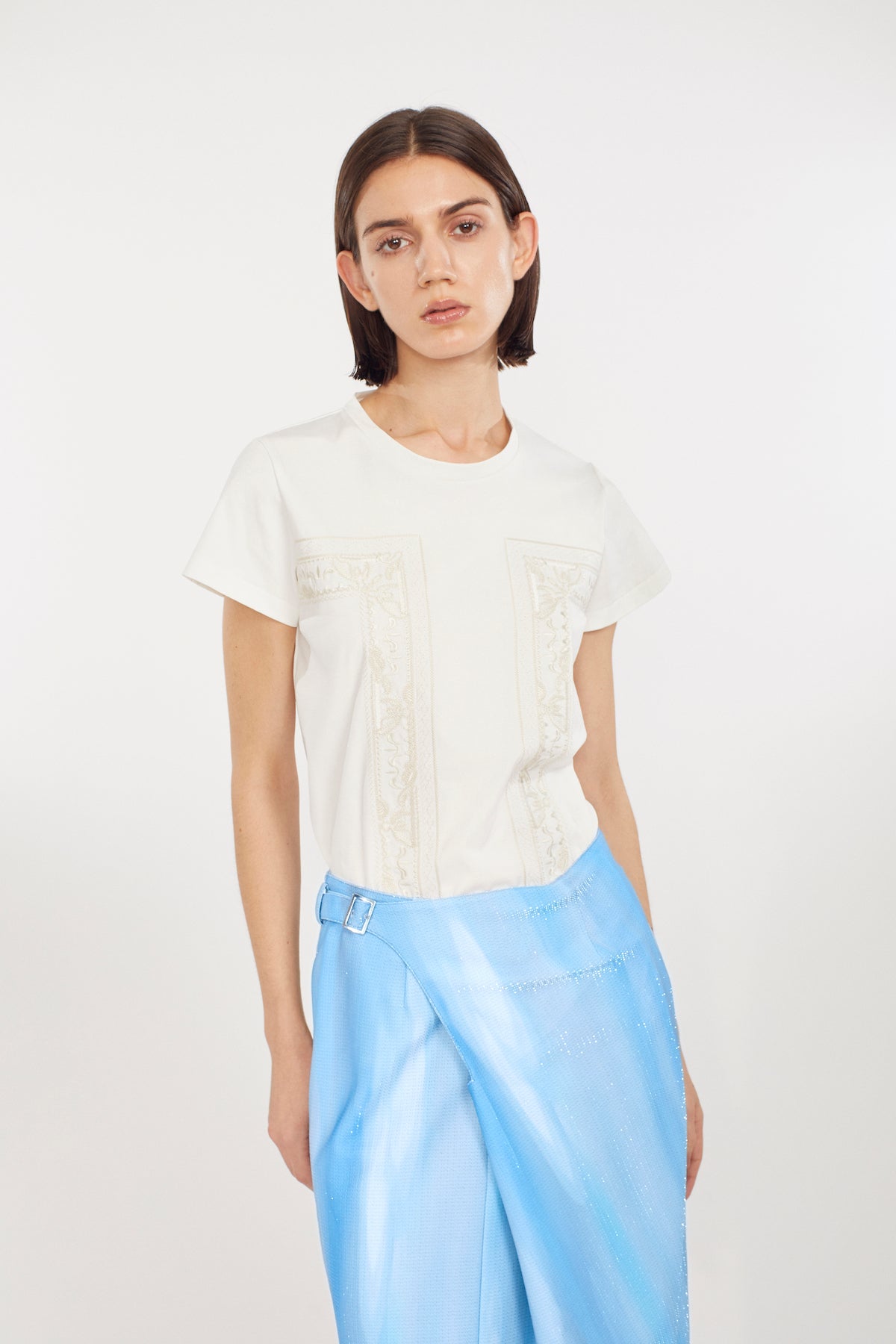 Framed embroidered jersey tops (White)
