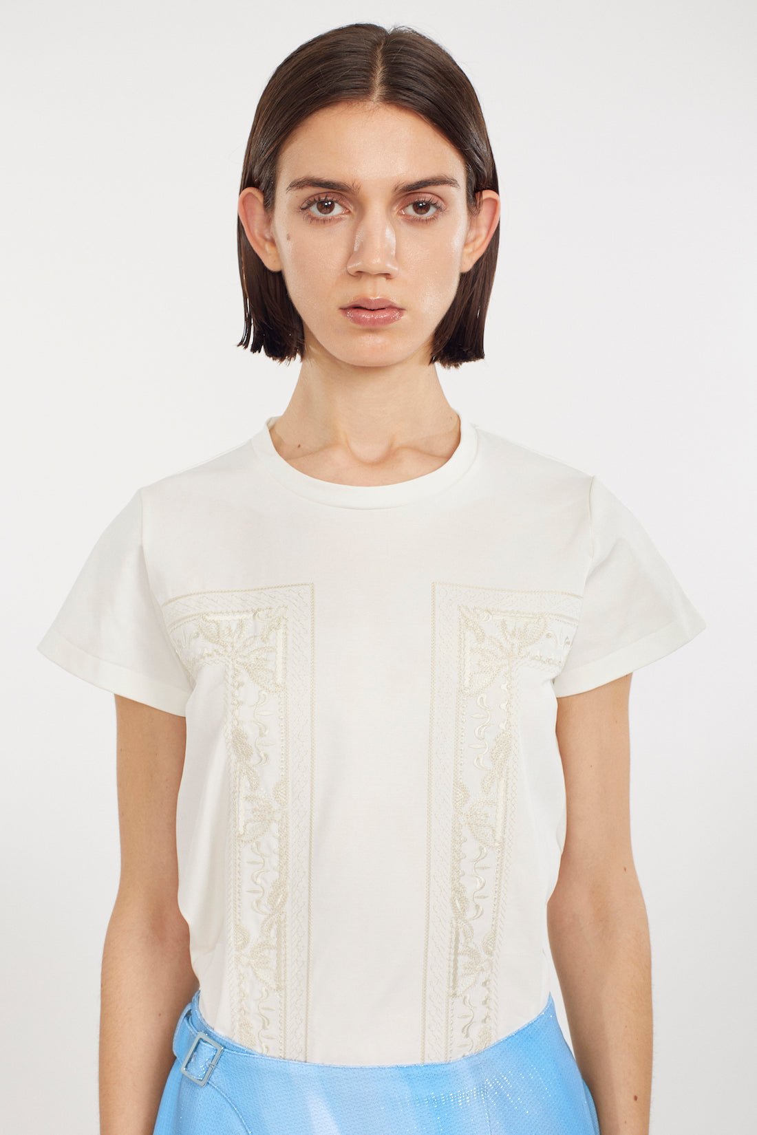 Framed embroidered jersey tops (White)