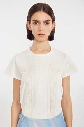 Framed embroidered jersey tops (White)