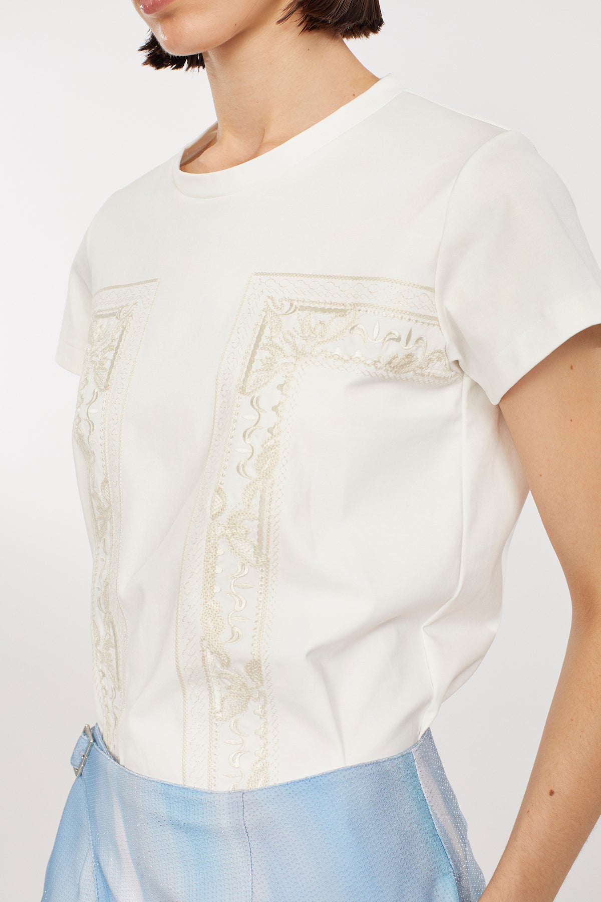 Framed embroidered jersey tops (White)