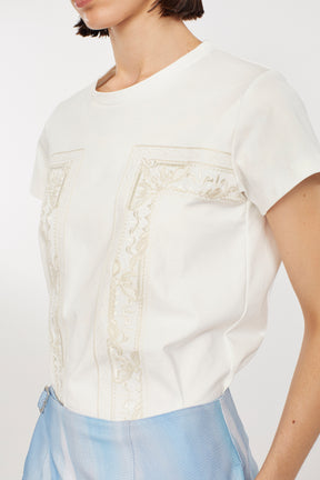 Framed embroidered jersey tops (White)