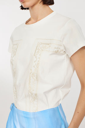 Framed embroidered jersey tops (White)