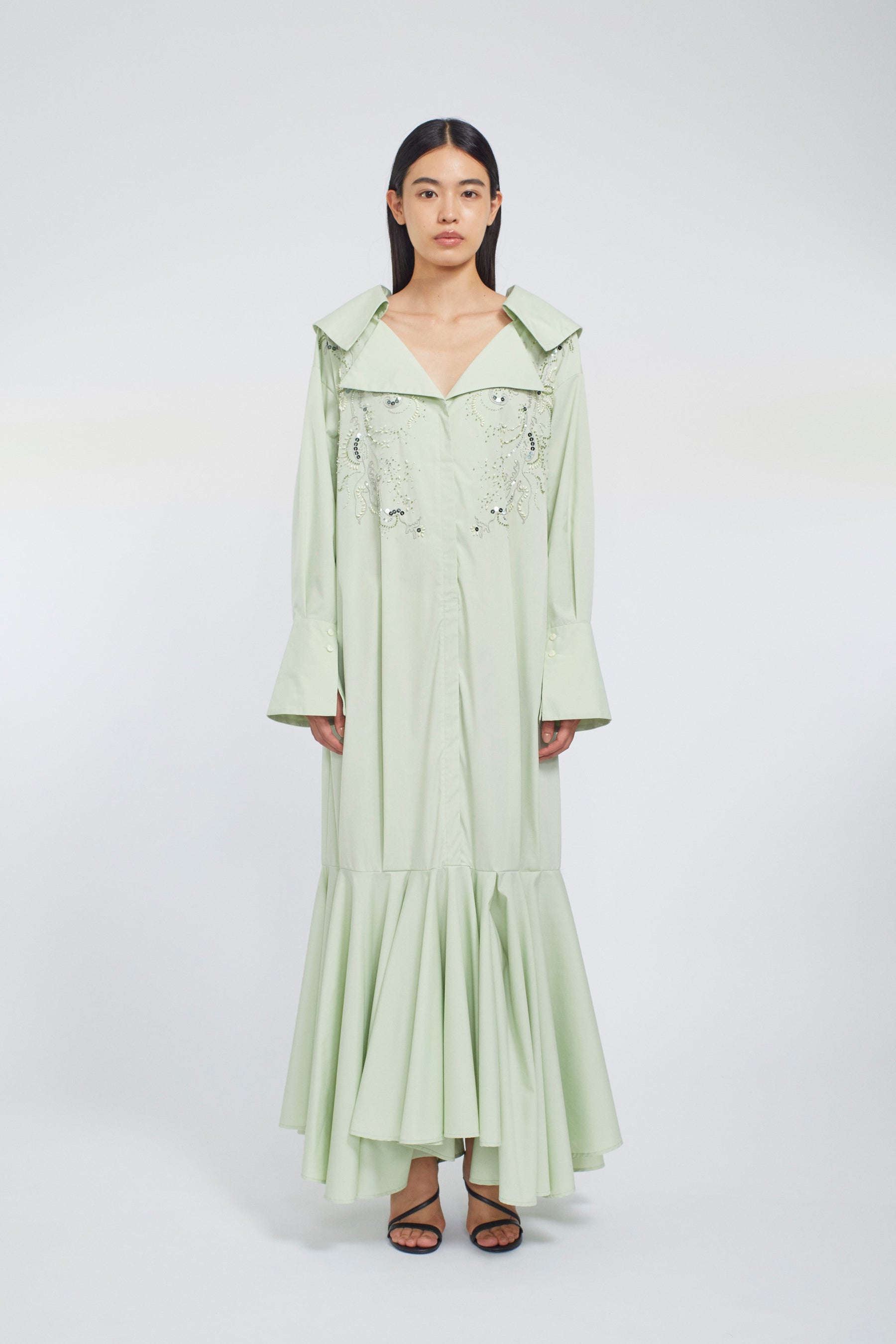 Droplet flower embroidered shirt dress (Light green)