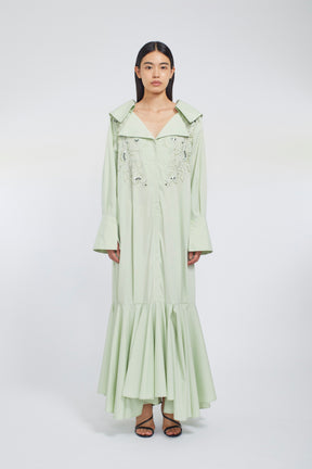 Droplet flower embroidered shirt dress (Light green)