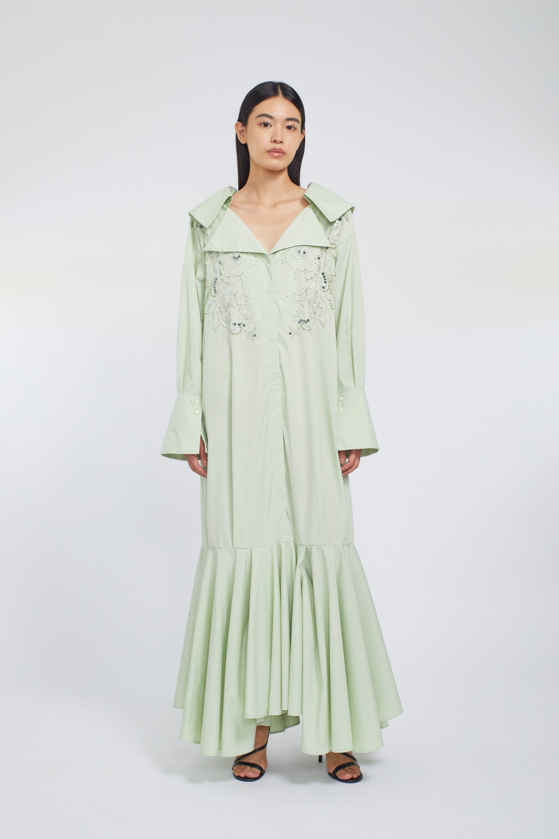 Droplet flower embroidered shirt dress (Light green)
