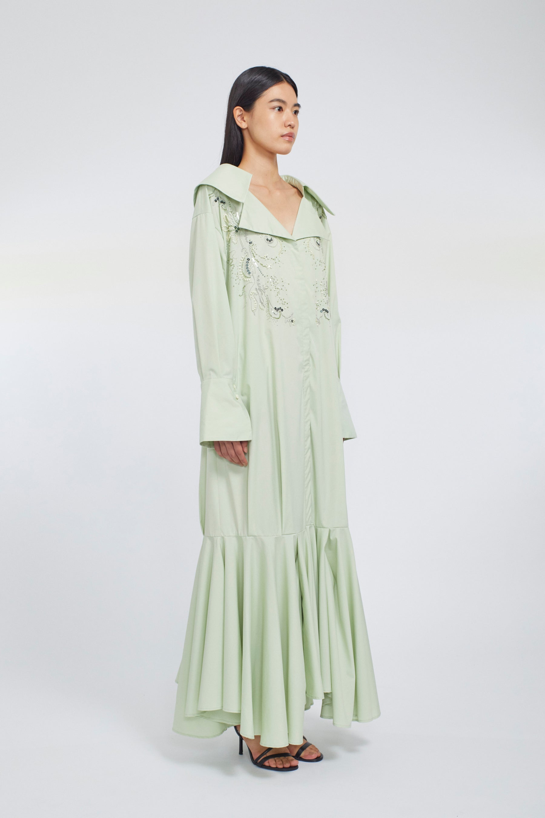 Droplet flower embroidered shirt dress (Light green)