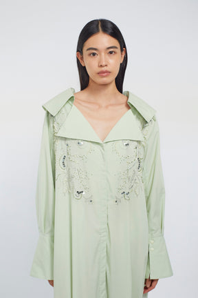 Droplet flower embroidered shirt dress (Light green)