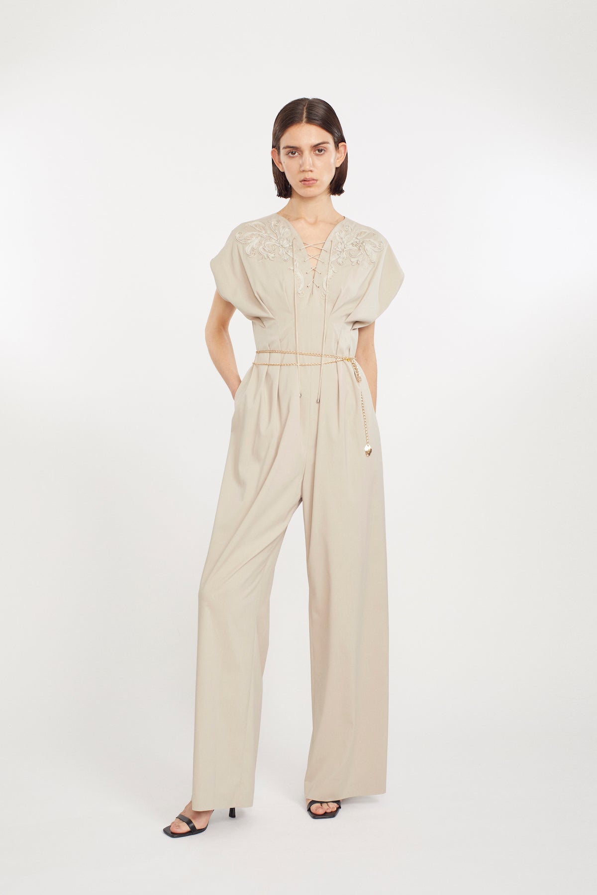 Glimmer embroidered jumpsuit (Beige)