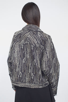 Swaying stripe embroidered blouson (Black)
