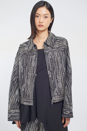 Swaying stripe embroidered blouson (Black)