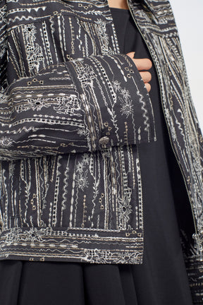 Swaying stripe embroidered blouson (Black)