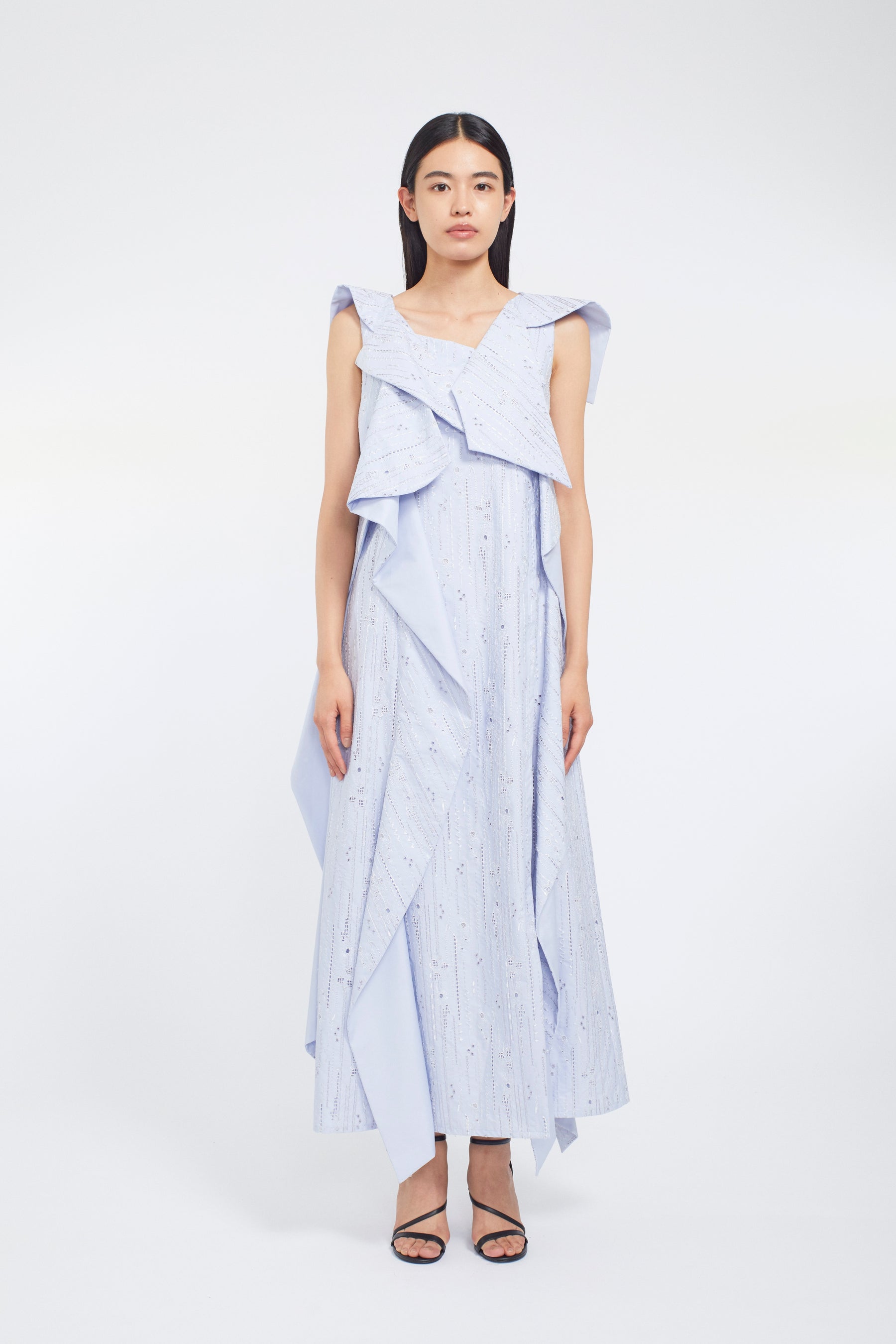 Swaying stripe embroidered dress (Blue)