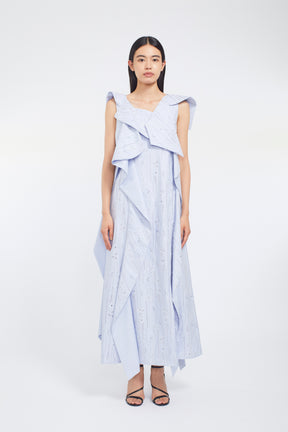 Swaying stripe embroidered dress (Blue)