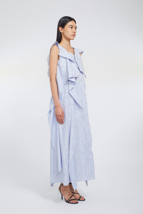 Swaying stripe embroidered dress (Blue)
