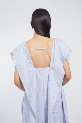 Swaying stripe embroidered dress (Blue)