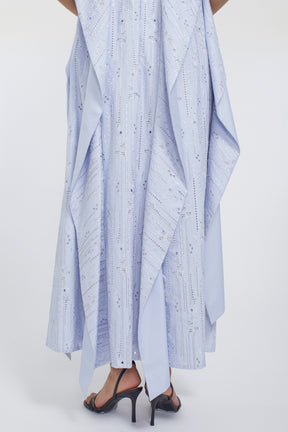 Swaying stripe embroidered dress (Blue)