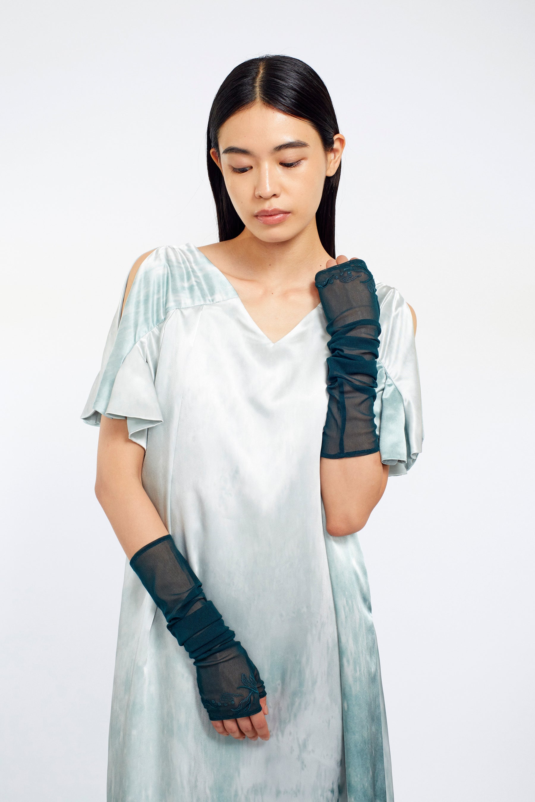 Embroidered mesh gloves (Dark green)