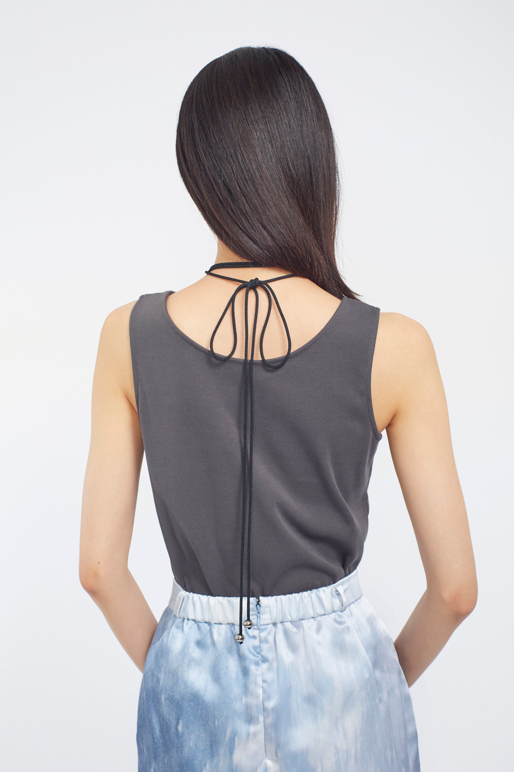 Lace up embroidered tank (Gray)