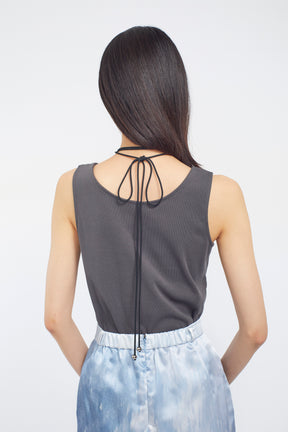 Lace up embroidered tank (Gray)