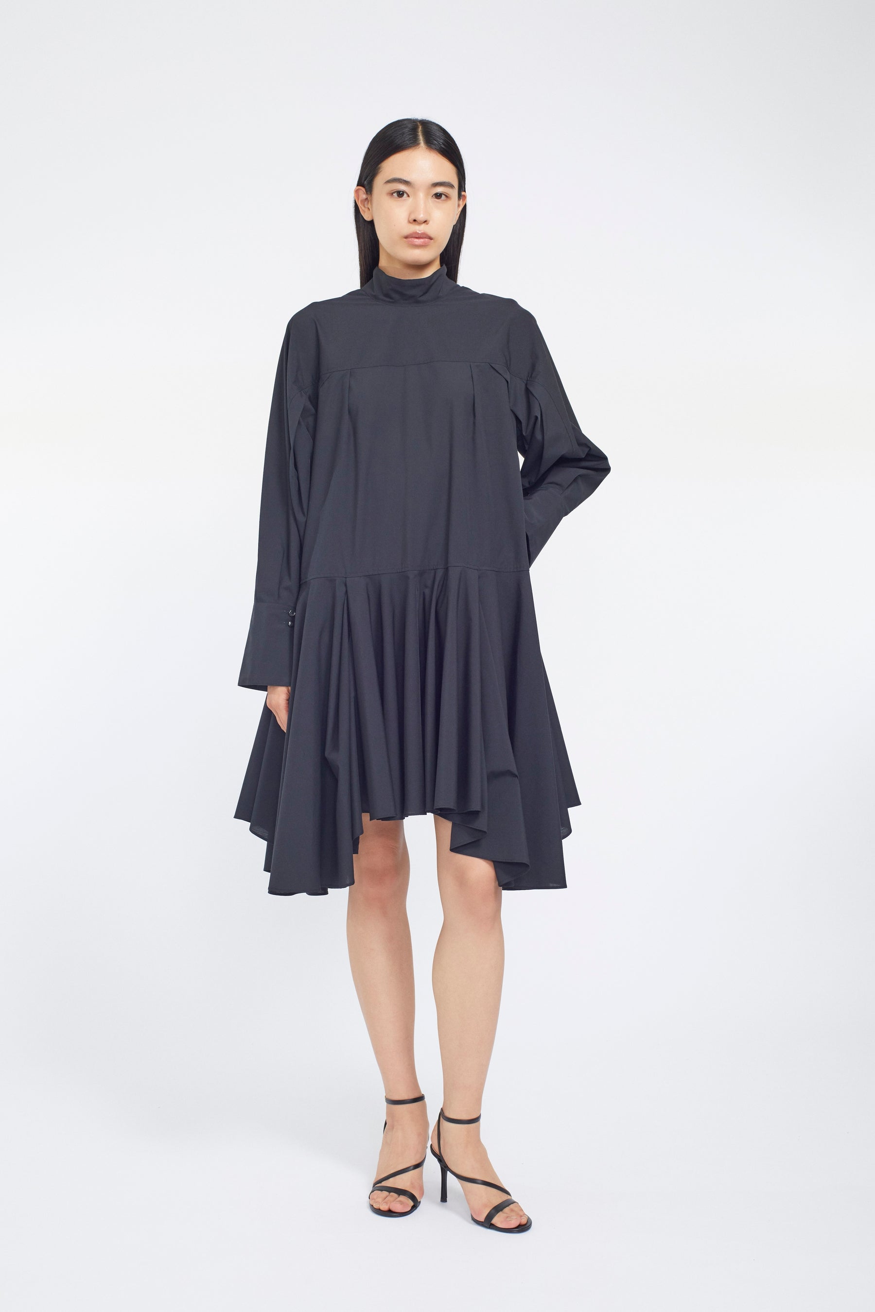 Spray flare shirt dress (Black)