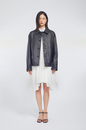 Relief embroidered leather jacket (Black)