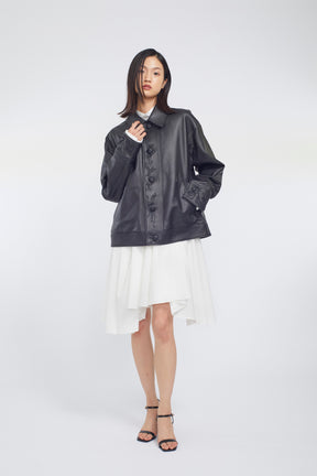 Relief embroidered leather jacket (Black)