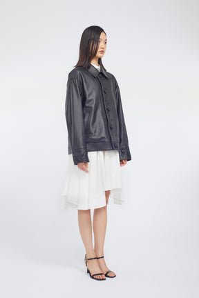 Relief embroidered leather jacket (Black)