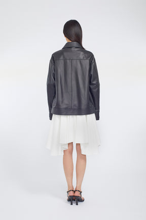 Relief embroidered leather jacket (Black)