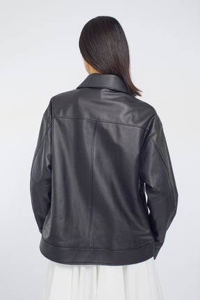 Relief embroidered leather jacket (Black)