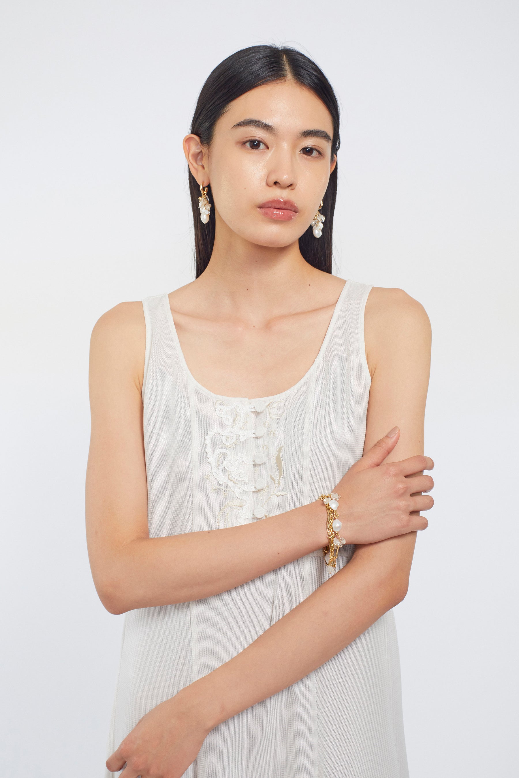 Droplet flower pierced earring (Gold)