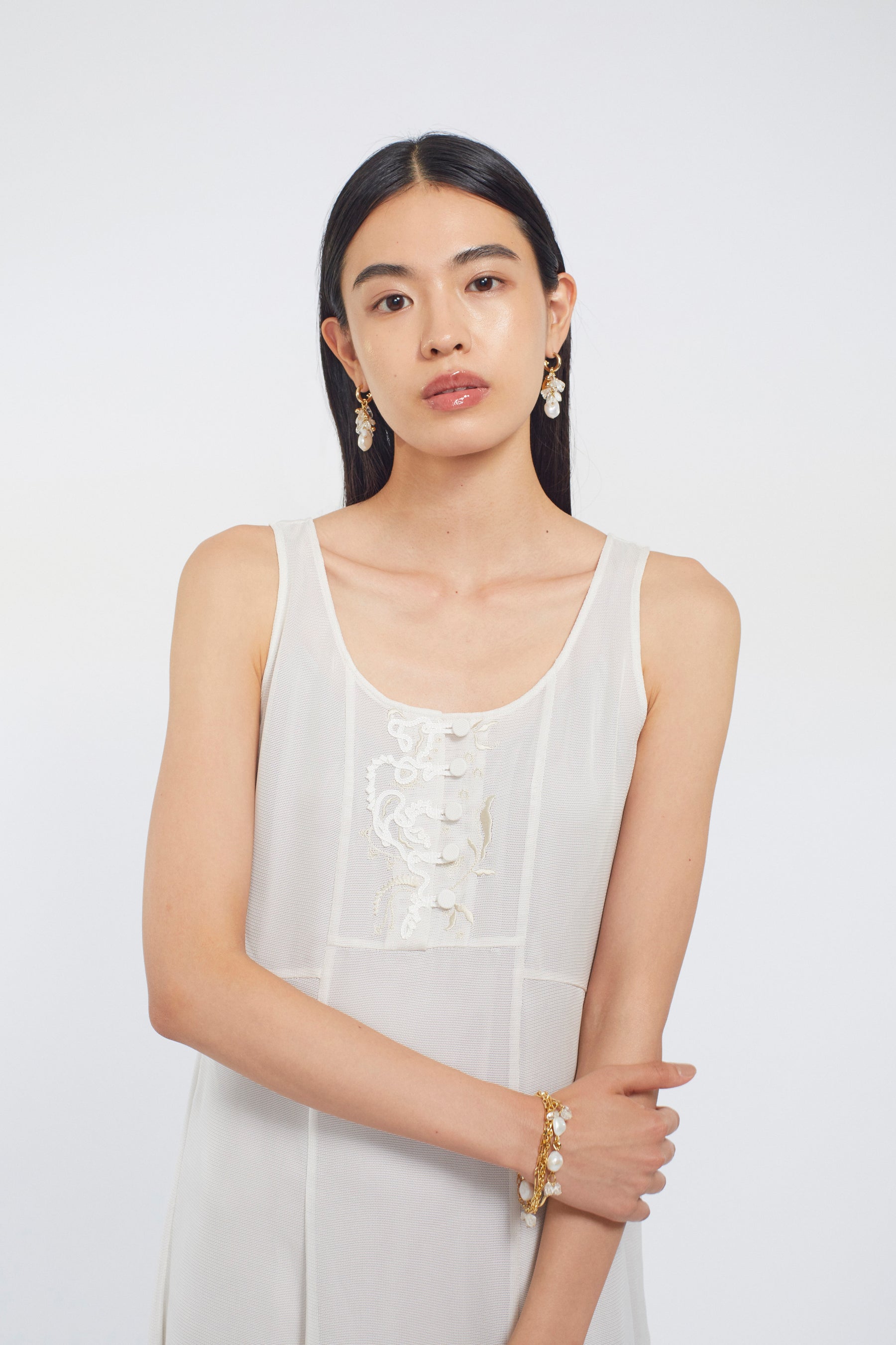 Loop embroidered mesh dress (Ivory)