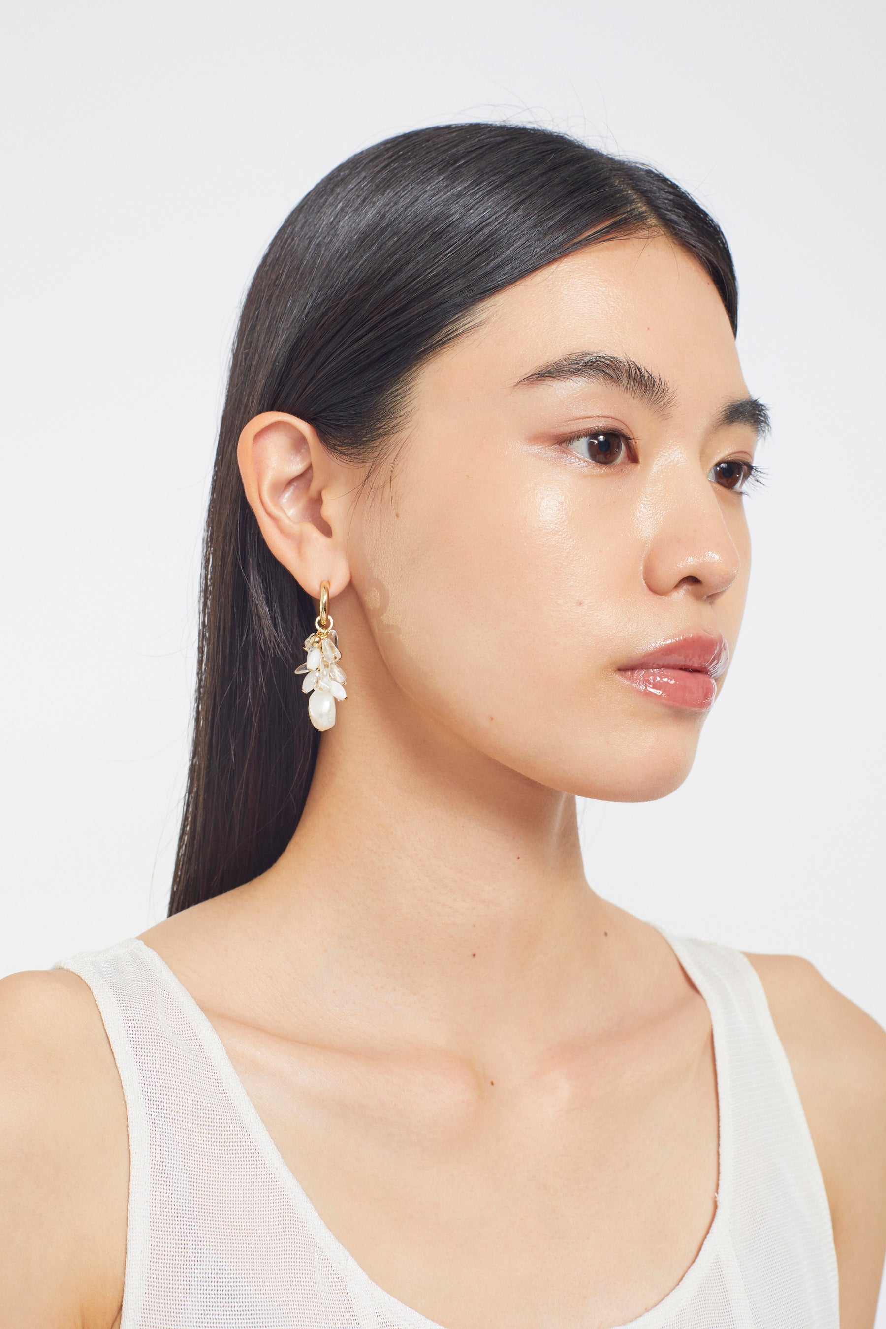 Droplet flower pierced earring (Gold)