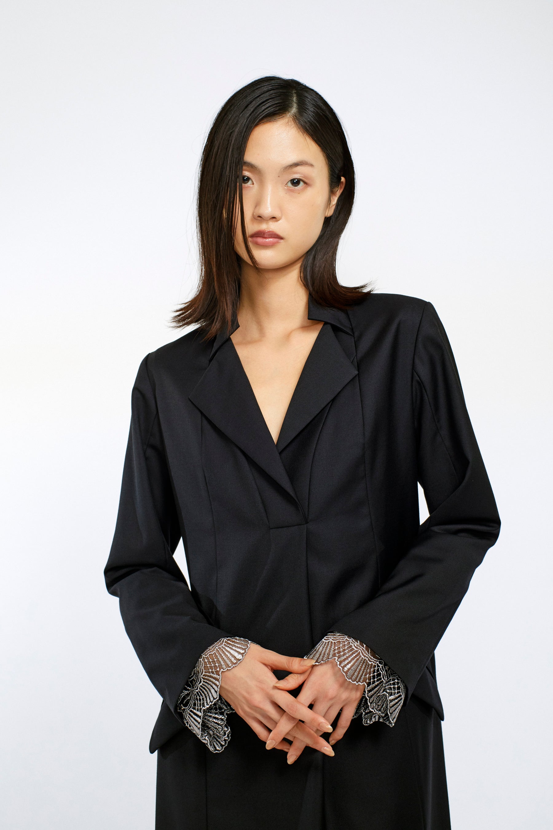 Classic lace jacket dress (Black)
