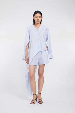 Swaying stripe embroidered blouse (Blue)