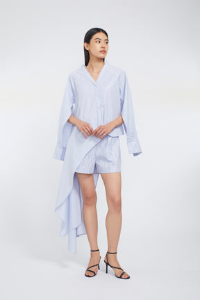 Swaying stripe embroidered blouse (Blue)